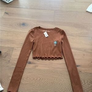 Aero Brown Long Sleeve Crop Top
